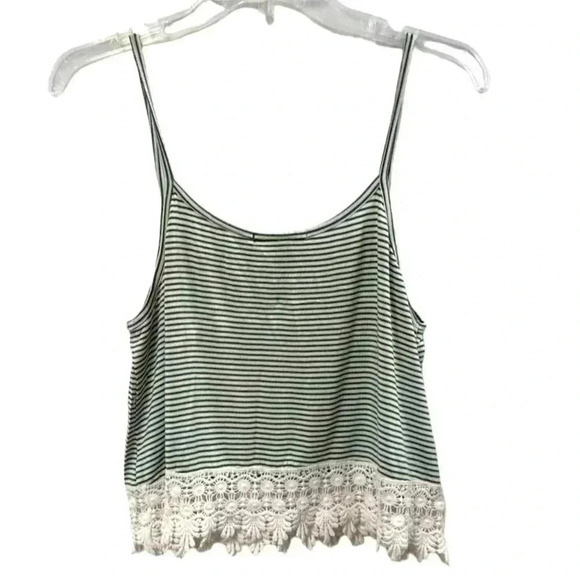 Forever 21 Women's Striped Lace Trim Camisole Tank Top Size L Relaxed Fit - Picture 2 of 3
